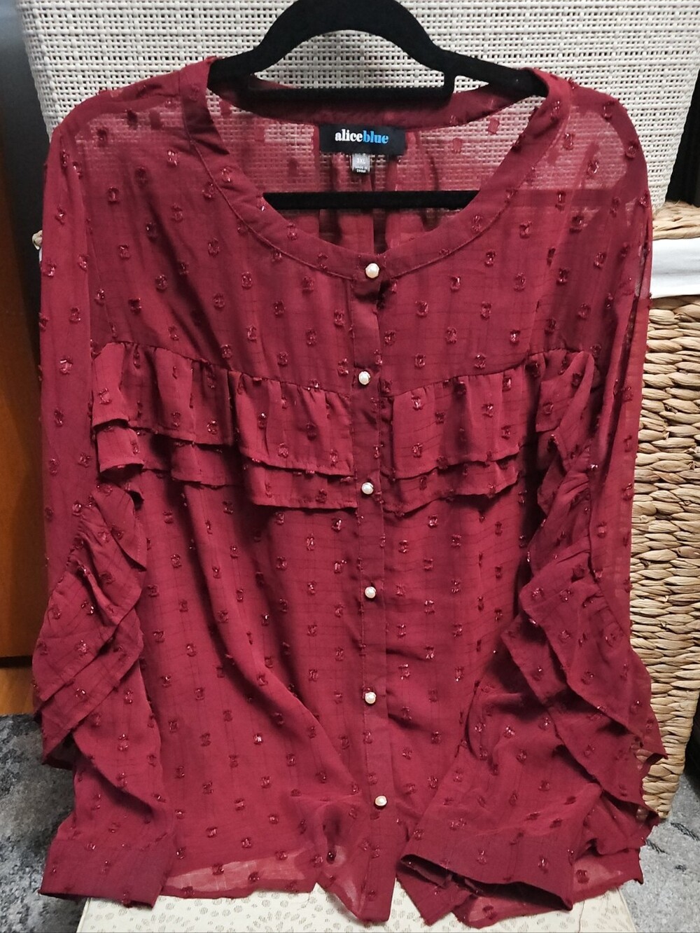 Alice Blue Burgundy Ruffle Button-Front Blouse